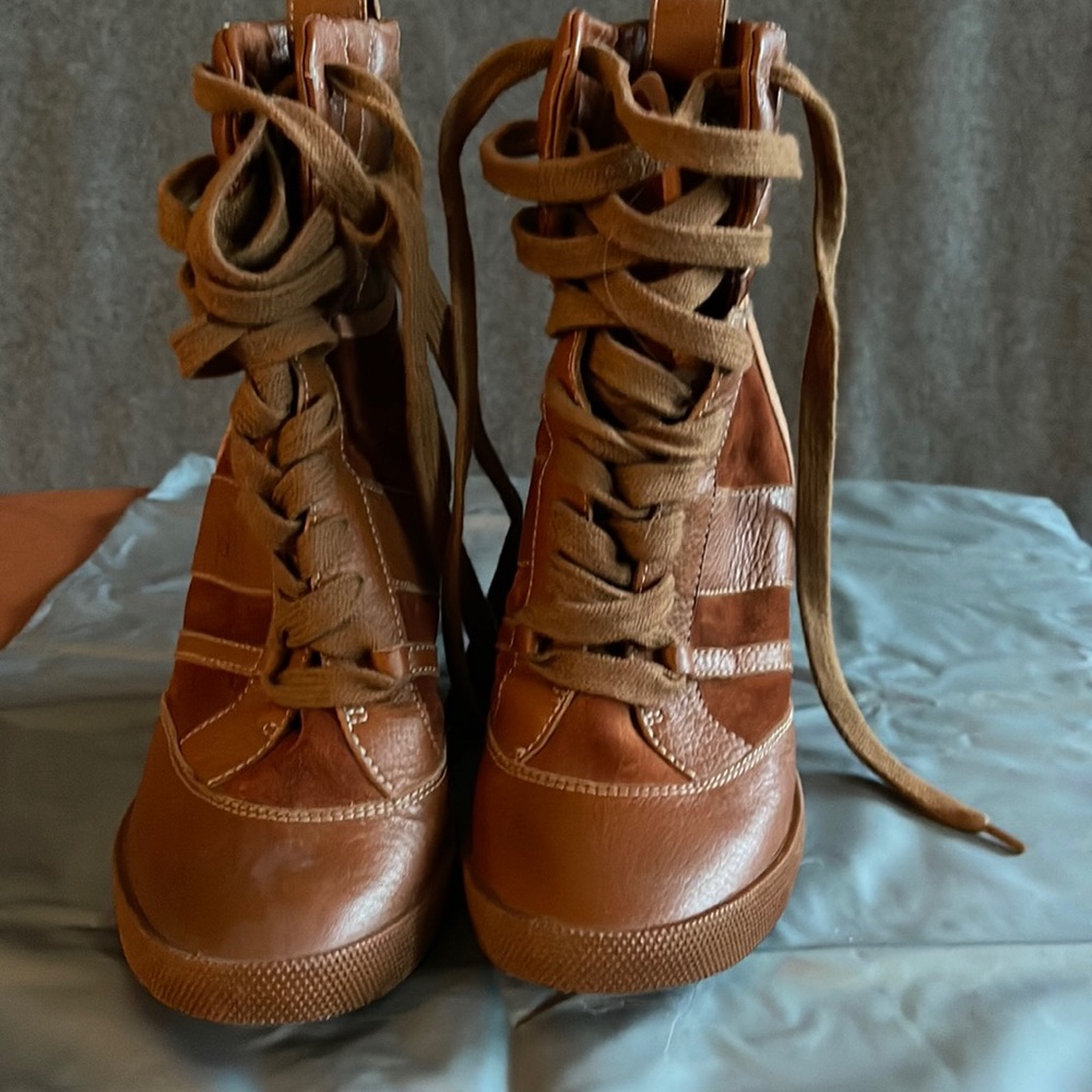 Chloe Brown Leather & Suede Lace-Up Ankle Boots
